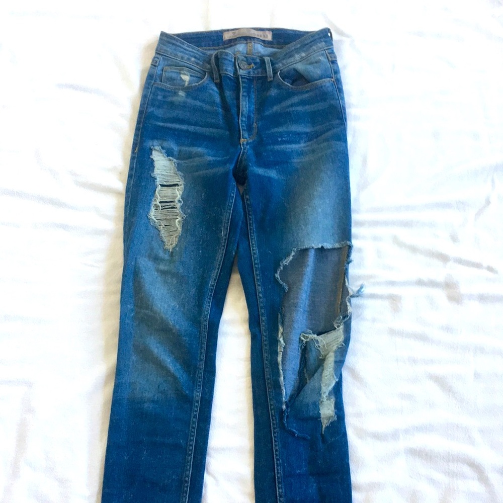 GUESS High Rise Distressed Skinny Jeans Blue Stretch Denim Ripped Ripped Size 25 - Picture 7 of 15